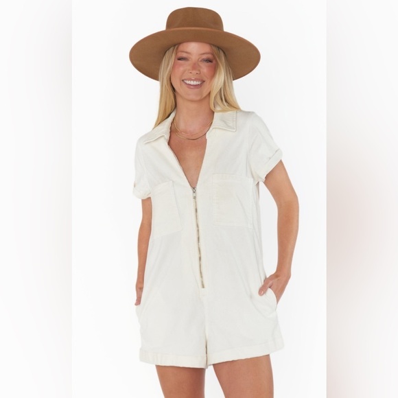 SHOW ME YOUR MUMU Range Zip Up Romper In Cream Corduroy - Picture 4 of 7